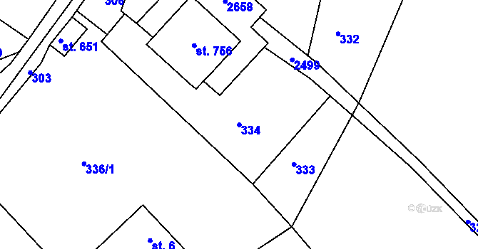 Parcela st. 334 v KÚ Osík, Katastrální mapa