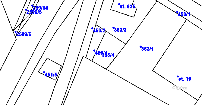 Parcela st. 363/4 v KÚ Osík, Katastrální mapa