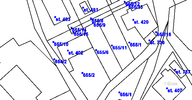 Parcela st. 655/6 v KÚ Osík, Katastrální mapa