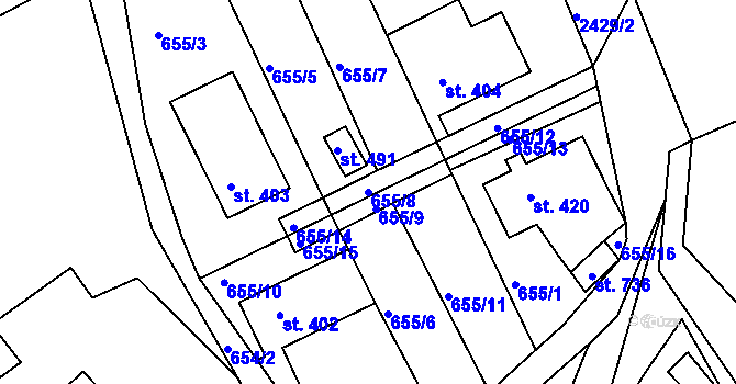 Parcela st. 655/8 v KÚ Osík, Katastrální mapa