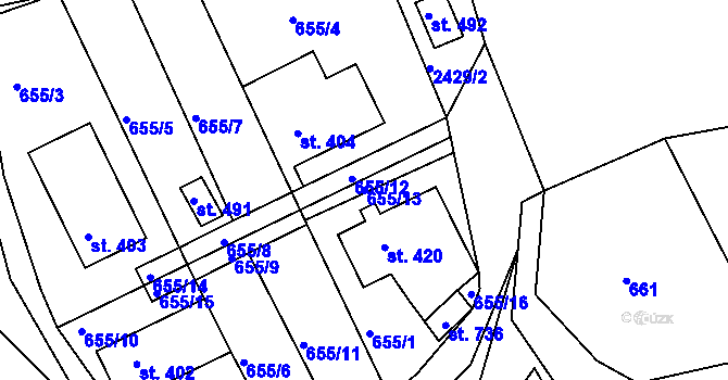 Parcela st. 655/13 v KÚ Osík, Katastrální mapa