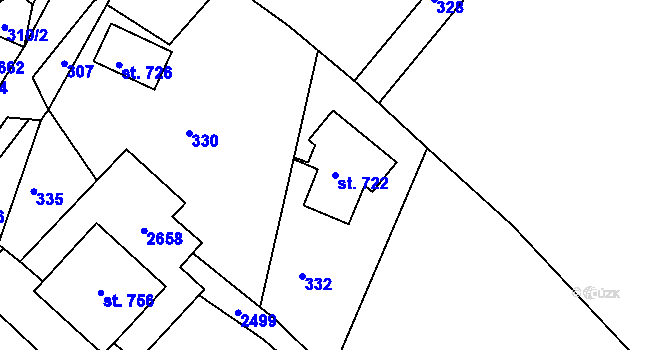 Parcela st. 722 v KÚ Osík, Katastrální mapa