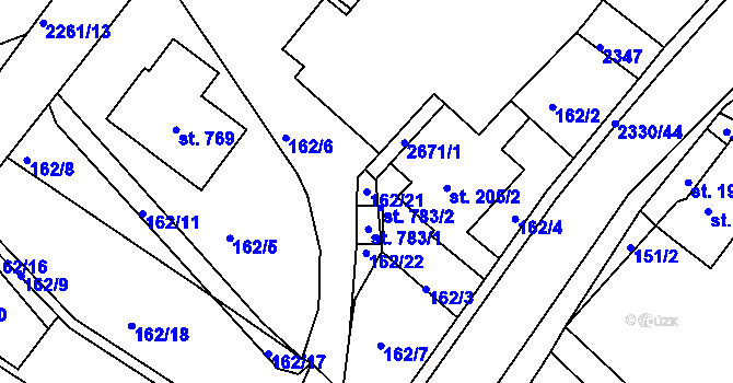 Parcela st. 162/21 v KÚ Osík, Katastrální mapa