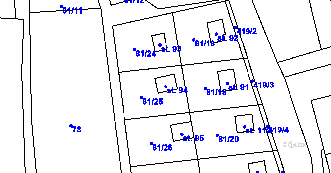 Parcela st. 94 v KÚ Osiky, Katastrální mapa