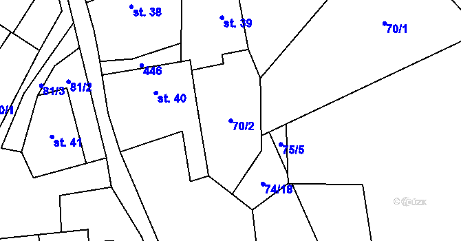 Parcela st. 70/2 v KÚ Osiky, Katastrální mapa