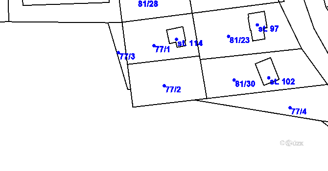 Parcela st. 77/2 v KÚ Osiky, Katastrální mapa