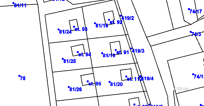 Parcela st. 81/19 v KÚ Osiky, Katastrální mapa