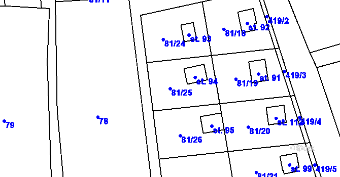 Parcela st. 81/25 v KÚ Osiky, Katastrální mapa