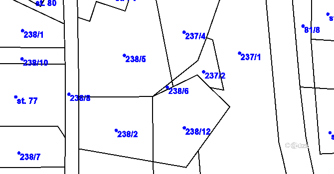 Parcela st. 238/6 v KÚ Osiky, Katastrální mapa