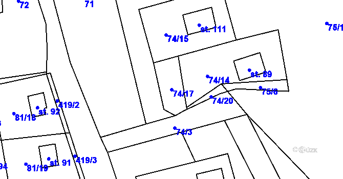 Parcela st. 74/17 v KÚ Osiky, Katastrální mapa
