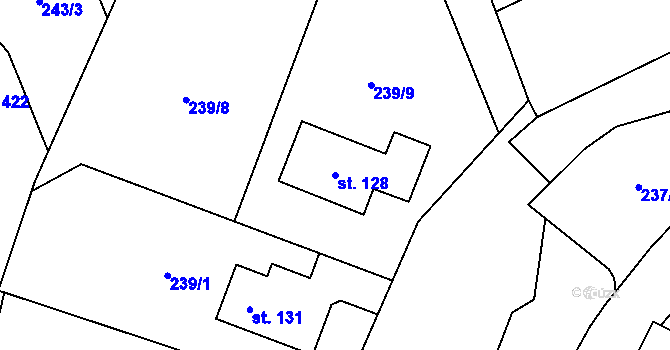 Parcela st. 128 v KÚ Osiky, Katastrální mapa