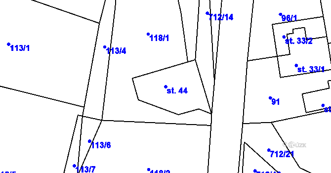 Parcela st. 44 v KÚ Mostkov, Katastrální mapa