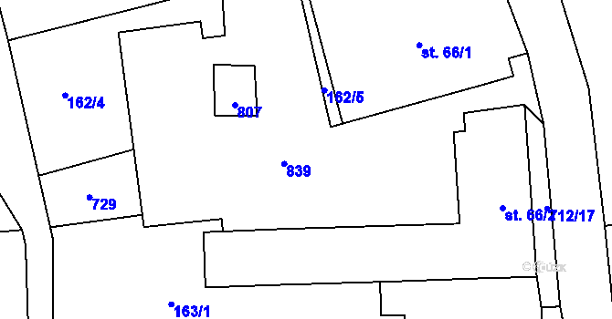 Parcela st. 66/3 v KÚ Mostkov, Katastrální mapa