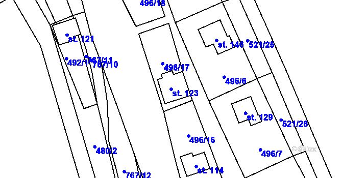 Parcela st. 123 v KÚ Mostkov, Katastrální mapa