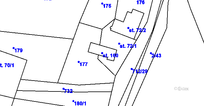 Parcela st. 160 v KÚ Mostkov, Katastrální mapa
