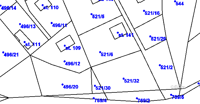 Parcela st. 521/6 v KÚ Mostkov, Katastrální mapa
