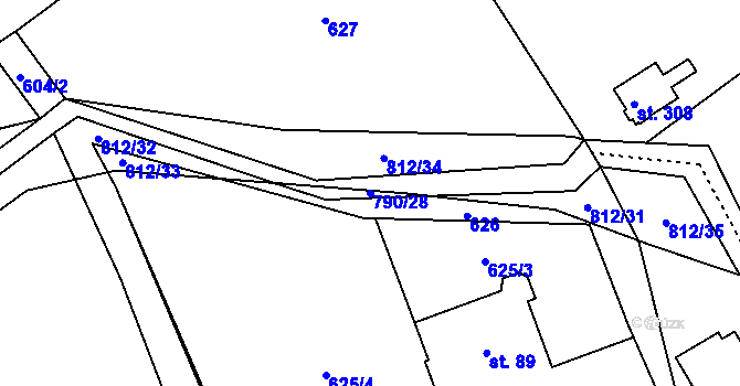 Parcela st. 790/28 v KÚ Mostkov, Katastrální mapa