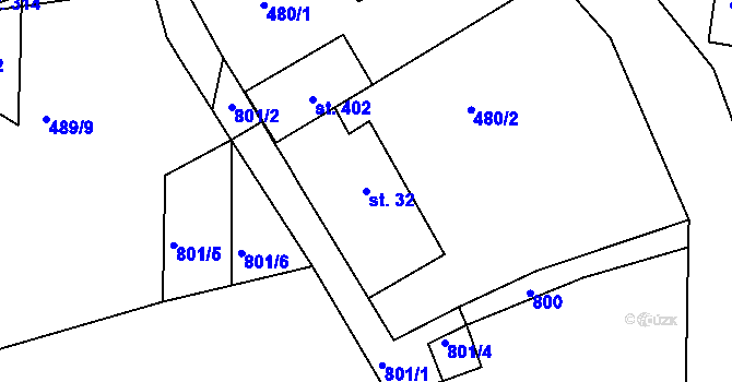 Parcela st. 32 v KÚ Oskava, Katastrální mapa