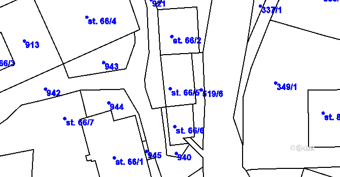 Parcela st. 66/5 v KÚ Oskava, Katastrální mapa