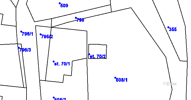 Parcela st. 70/2 v KÚ Oskava, Katastrální mapa