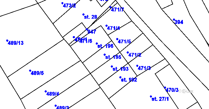 Parcela st. 195 v KÚ Oskava, Katastrální mapa