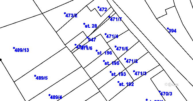 Parcela st. 196 v KÚ Oskava, Katastrální mapa