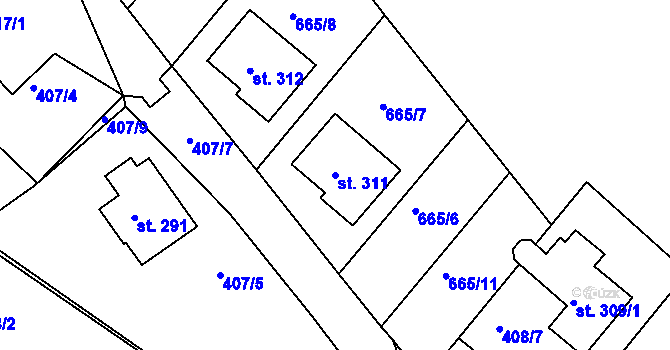 Parcela st. 311 v KÚ Oskava, Katastrální mapa