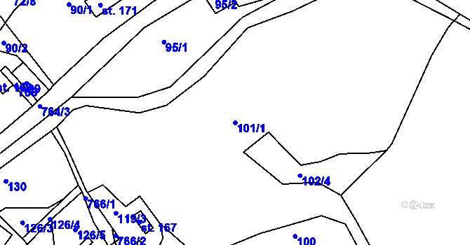Parcela st. 101/1 v KÚ Oskava, Katastrální mapa