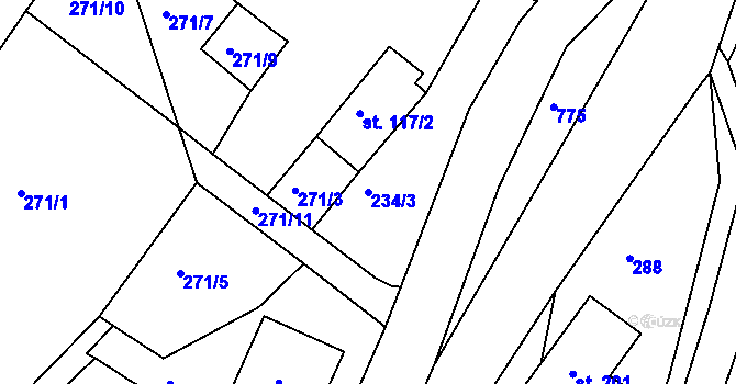 Parcela st. 234/3 v KÚ Oskava, Katastrální mapa