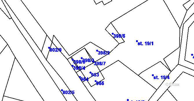 Parcela st. 398/2 v KÚ Oskava, Katastrální mapa