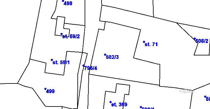Parcela st. 502/3 v KÚ Oskava, Katastrální mapa