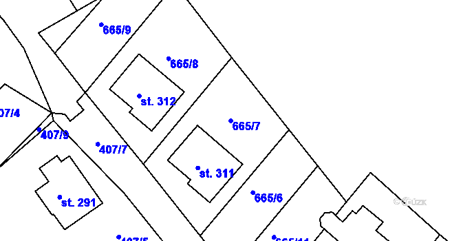 Parcela st. 665/7 v KÚ Oskava, Katastrální mapa