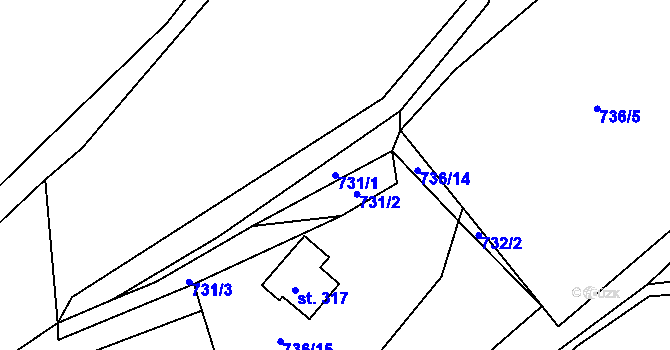 Parcela st. 731/1 v KÚ Oskava, Katastrální mapa