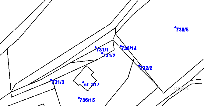 Parcela st. 731/2 v KÚ Oskava, Katastrální mapa