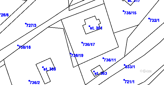 Parcela st. 736/17 v KÚ Oskava, Katastrální mapa