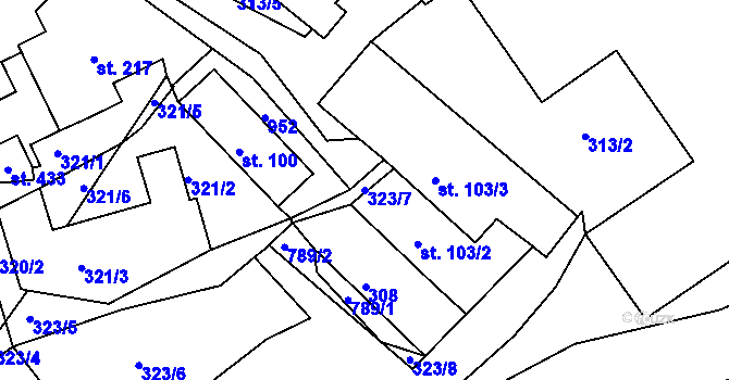 Parcela st. 323/7 v KÚ Oskava, Katastrální mapa