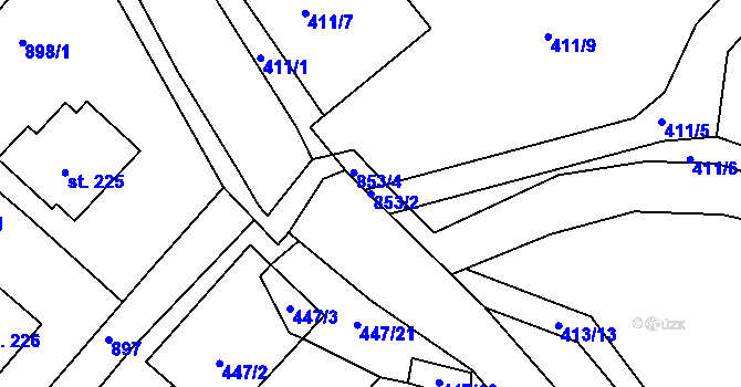 Parcela st. 853/2 v KÚ Oskava, Katastrální mapa