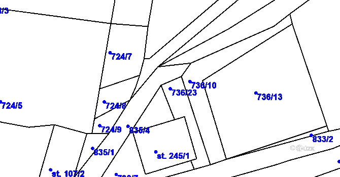 Parcela st. 736/23 v KÚ Oskava, Katastrální mapa