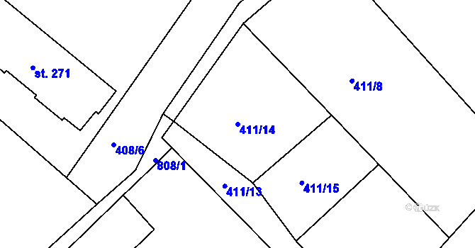 Parcela st. 411/14 v KÚ Oskava, Katastrální mapa