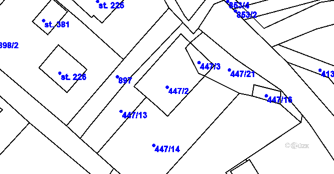 Parcela st. 447/2 v KÚ Oskava, Katastrální mapa