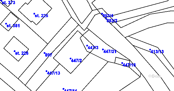 Parcela st. 447/3 v KÚ Oskava, Katastrální mapa