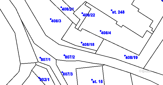 Parcela st. 408/18 v KÚ Oskava, Katastrální mapa