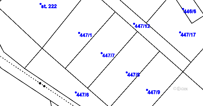 Parcela st. 447/7 v KÚ Oskava, Katastrální mapa