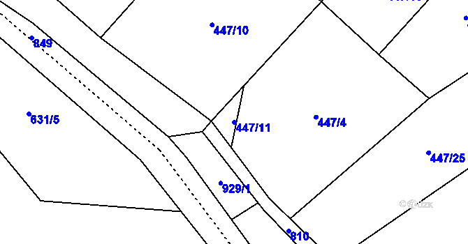 Parcela st. 447/11 v KÚ Oskava, Katastrální mapa