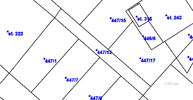 Parcela st. 447/12 v KÚ Oskava, Katastrální mapa
