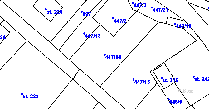 Parcela st. 447/14 v KÚ Oskava, Katastrální mapa
