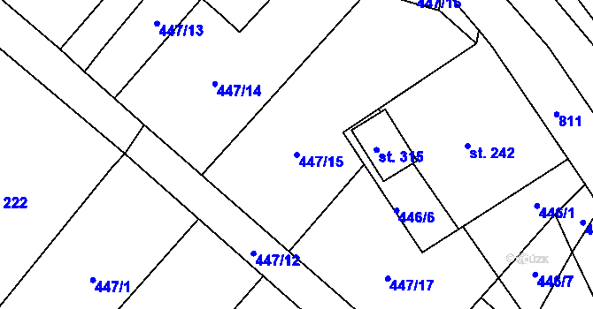 Parcela st. 447/15 v KÚ Oskava, Katastrální mapa