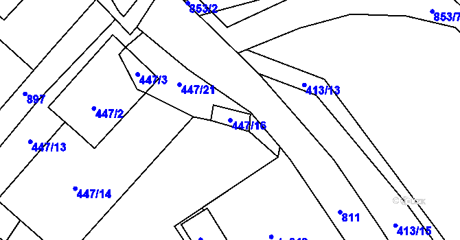 Parcela st. 447/16 v KÚ Oskava, Katastrální mapa