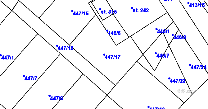 Parcela st. 447/17 v KÚ Oskava, Katastrální mapa