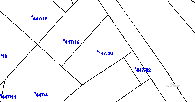 Parcela st. 447/20 v KÚ Oskava, Katastrální mapa